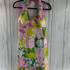 LILLY PULITZER White Multicolor Summer Patchwork Halter Dress Size 2 Sirens